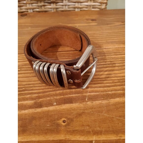 Vintage Brown Leather Belt With Silver Loops Buckle Design By L. Chessler - Picture 1 of 7
